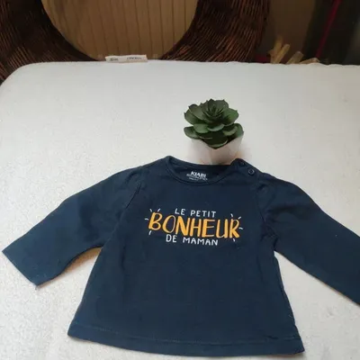 T-shirt longues manches bleu  petit bonheur garçon - Taille 1 mois - Kiabi eco conception